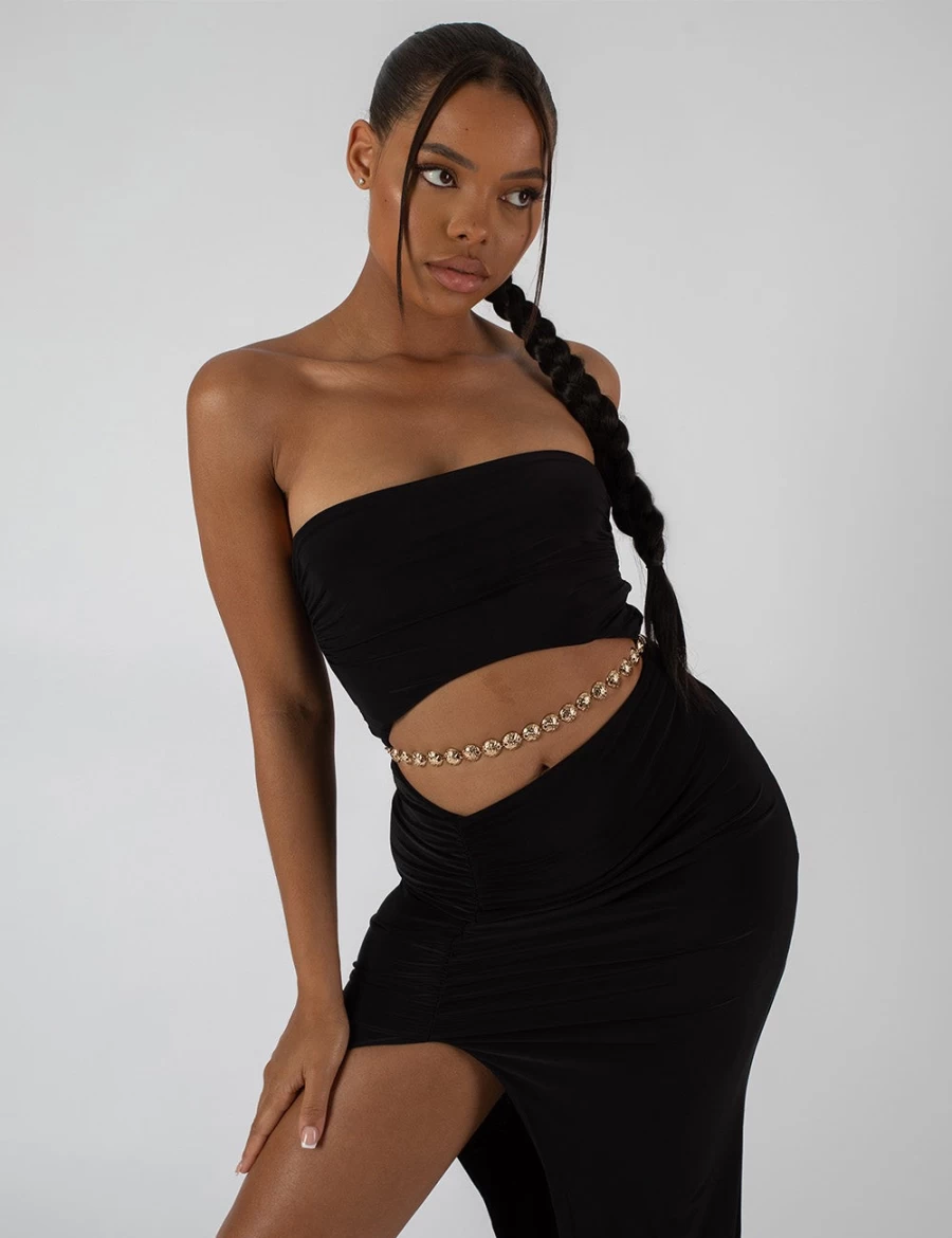 Public Desire Women's Black Split Side Slinky Bandeau Maxi Dress