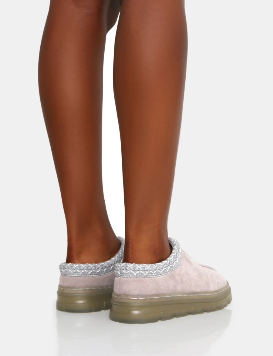 Public Desire Women's Grey Nala Light Faux Suede Embroidered Platform Boots