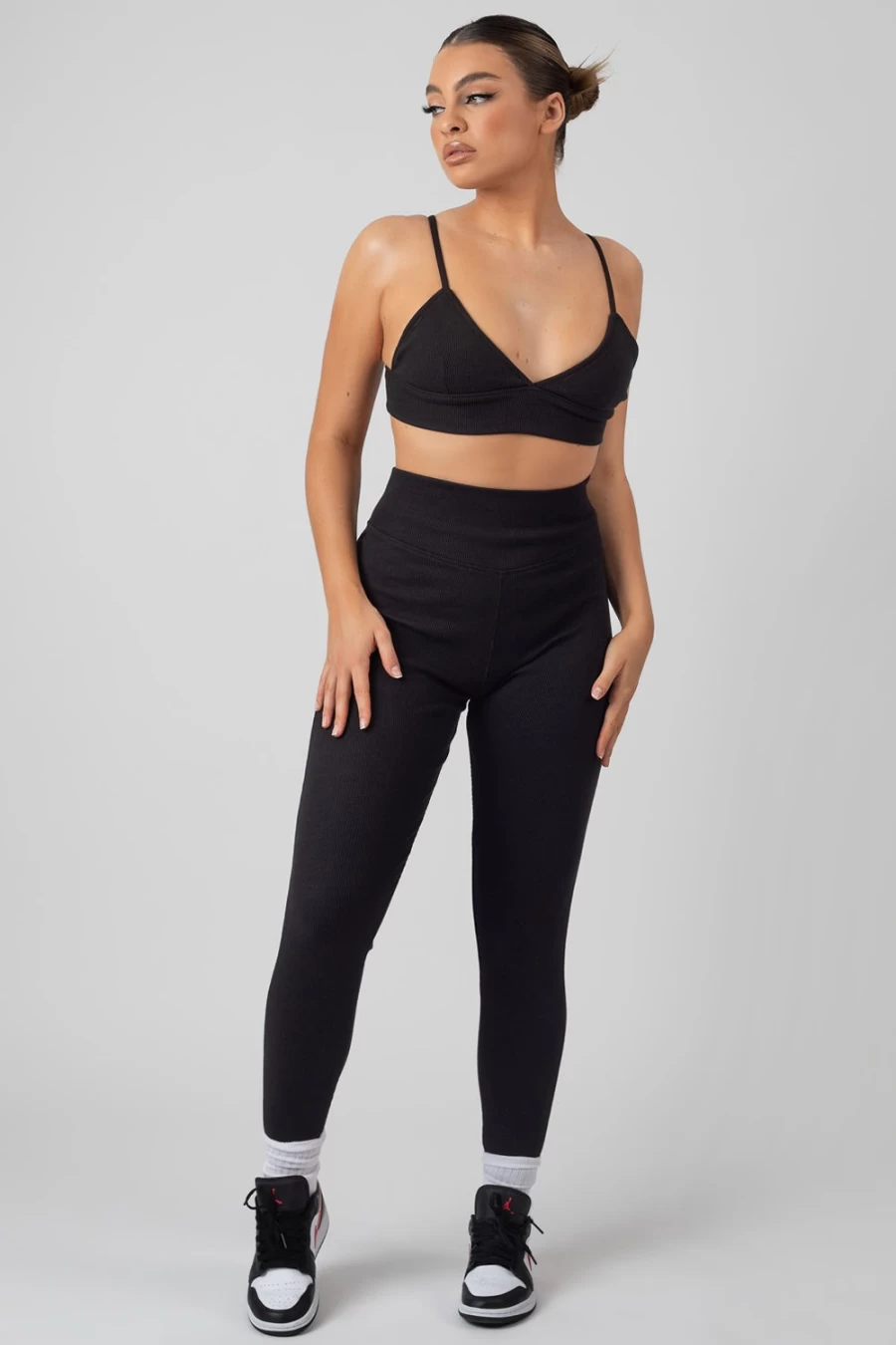 Public Desire Women's Black Thick Waistband Ribbed Leggings - High Waisted Stretchy Comfort Fit