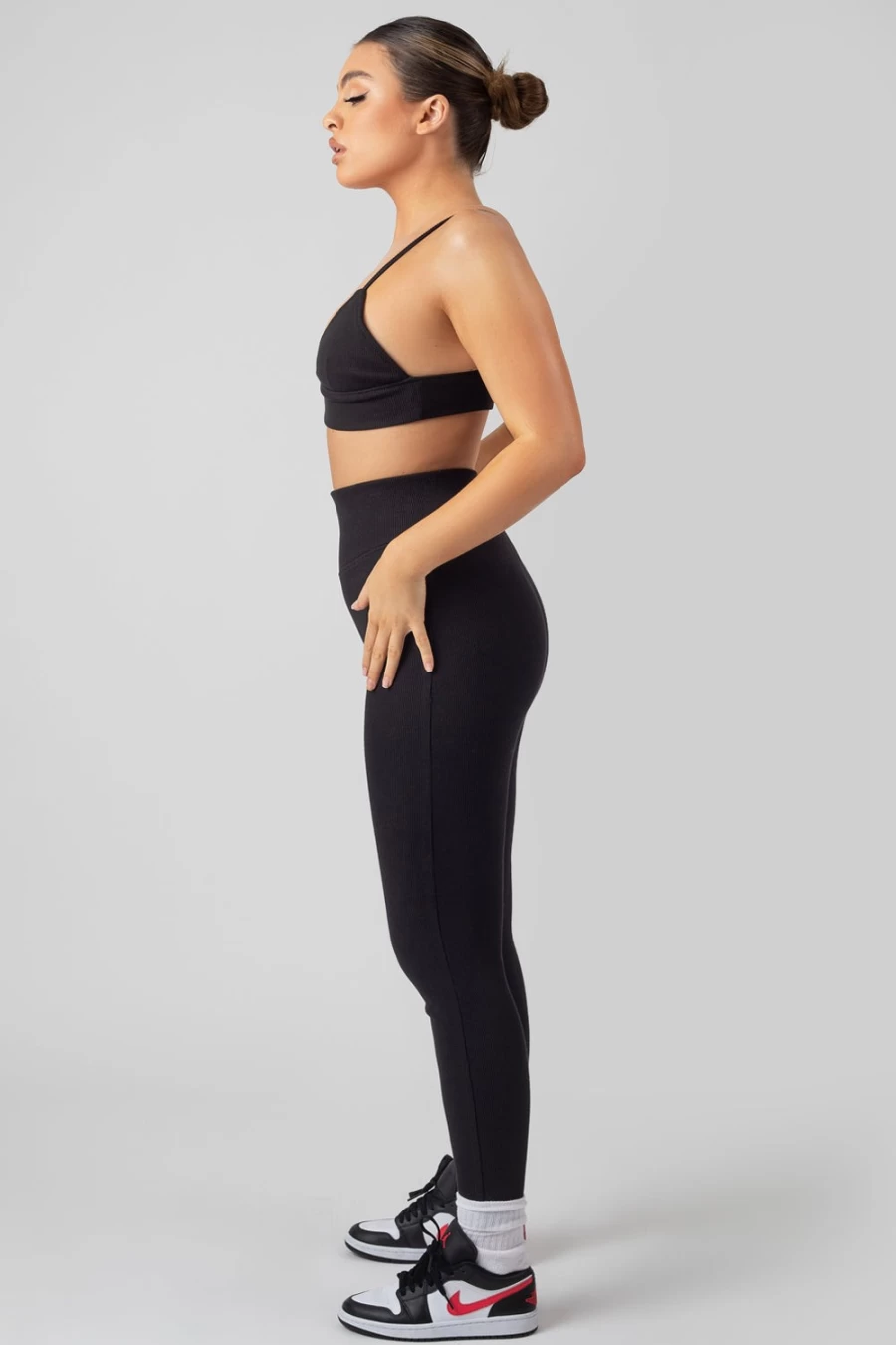 Public Desire Women's Black Thick Waistband Ribbed Leggings - High Waisted Stretchy Comfort Fit