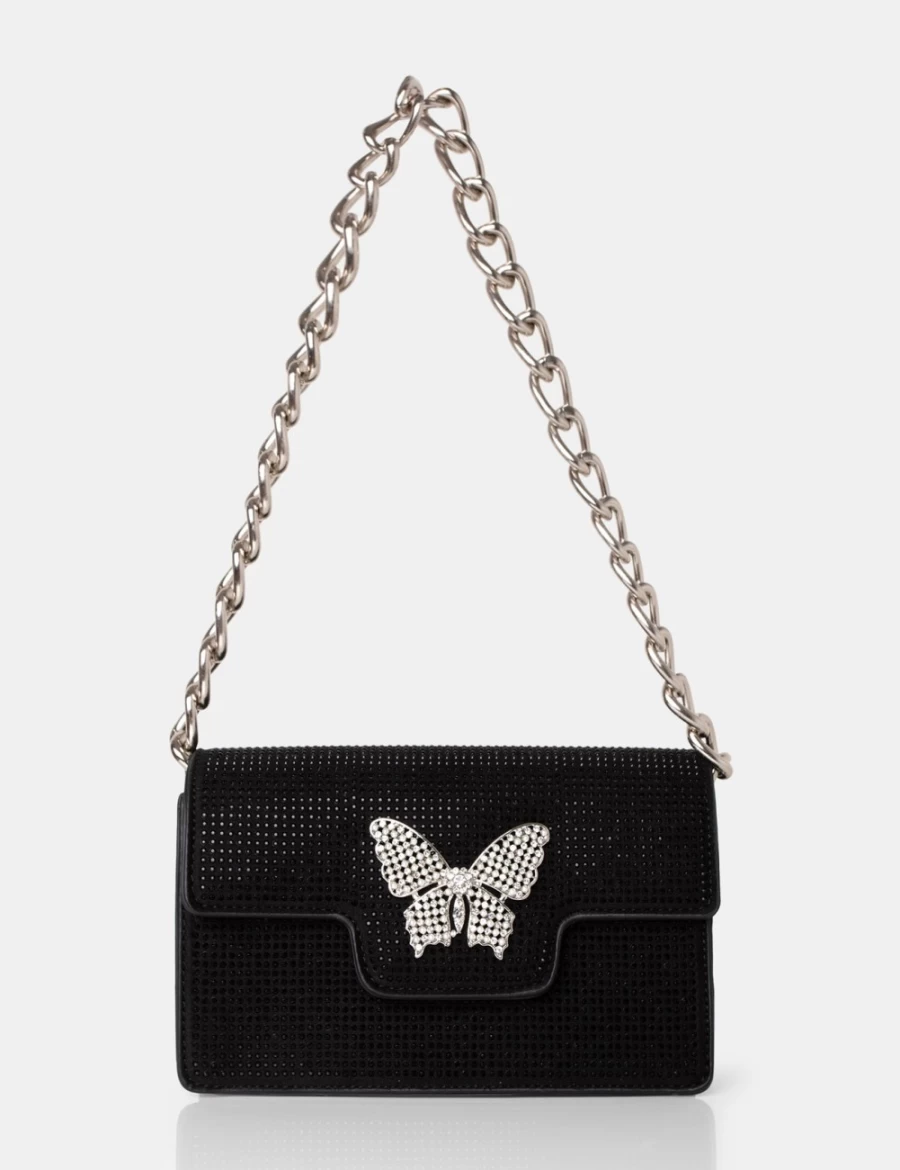Public Desire Black Butterfly Diamante Shoulder Bag for Women
