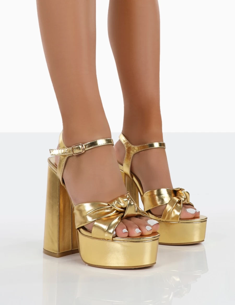 Public Desire Women's Gold Kiss PU Platform Sandals High Heels