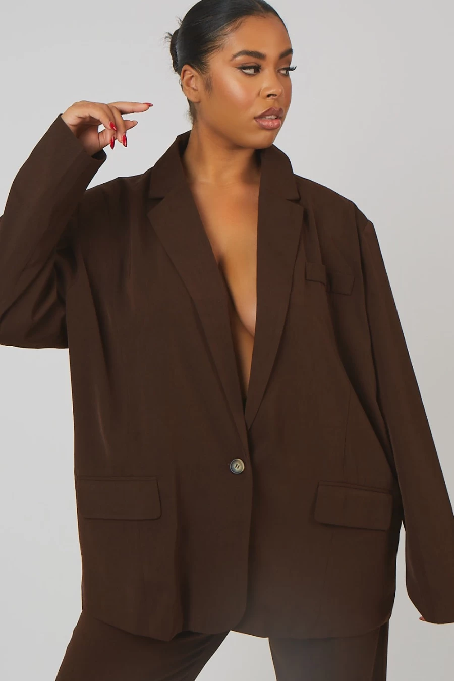 "Public Desire Women's Chocolate Curve Dad Blazer – Stylish Oversized Fit"
