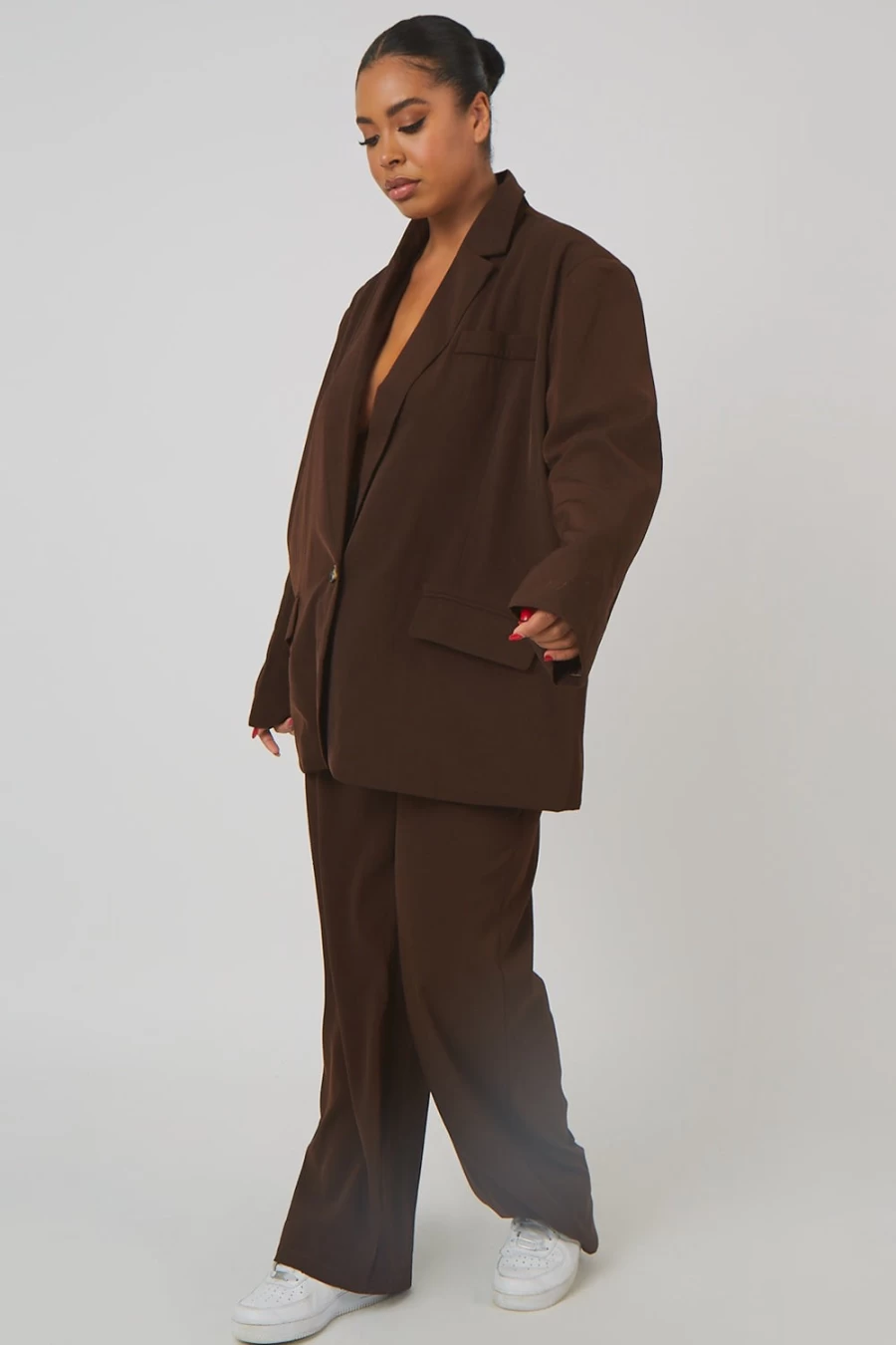 "Public Desire Women's Chocolate Curve Dad Blazer – Stylish Oversized Fit"