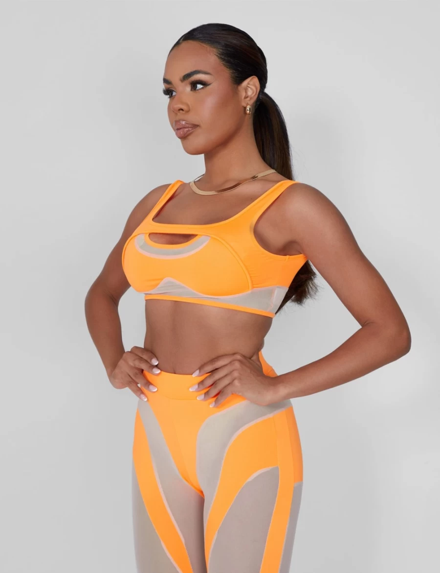 Public Desire Orange Mesh Illusion Insert Sleeveless Crop Top for Women