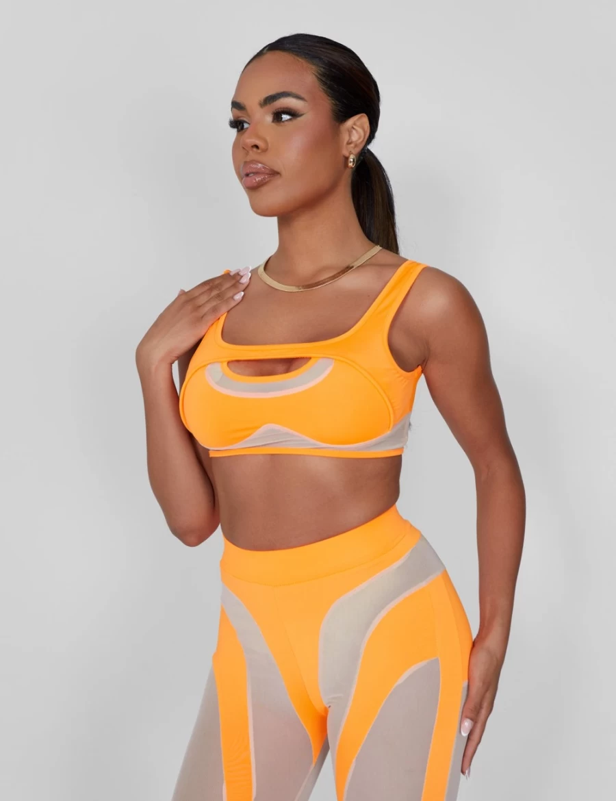 Public Desire Orange Mesh Illusion Insert Sleeveless Crop Top for Women