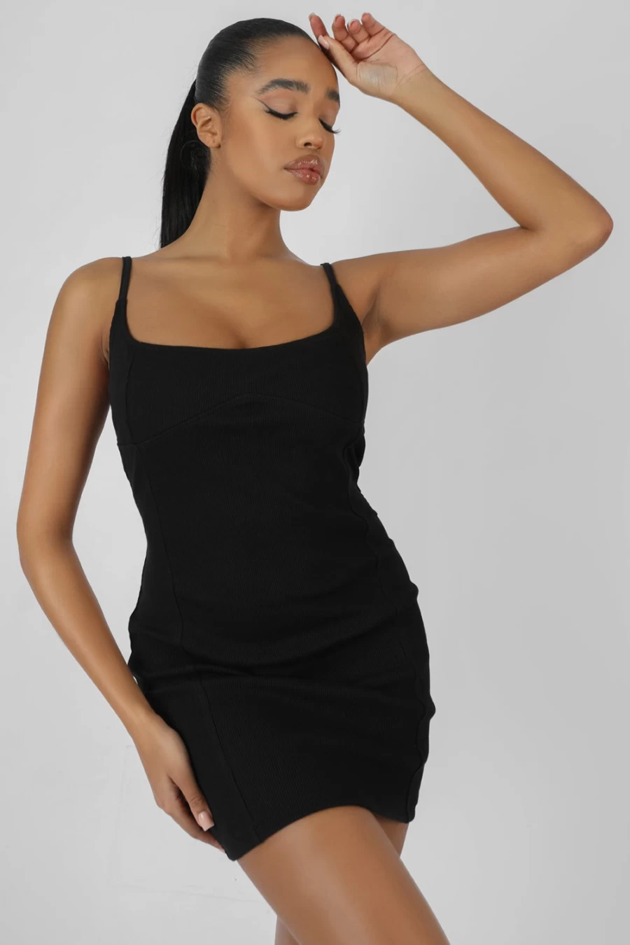 Public Desire Black Kaiia Underbust Ribbed Mini Dress for Women