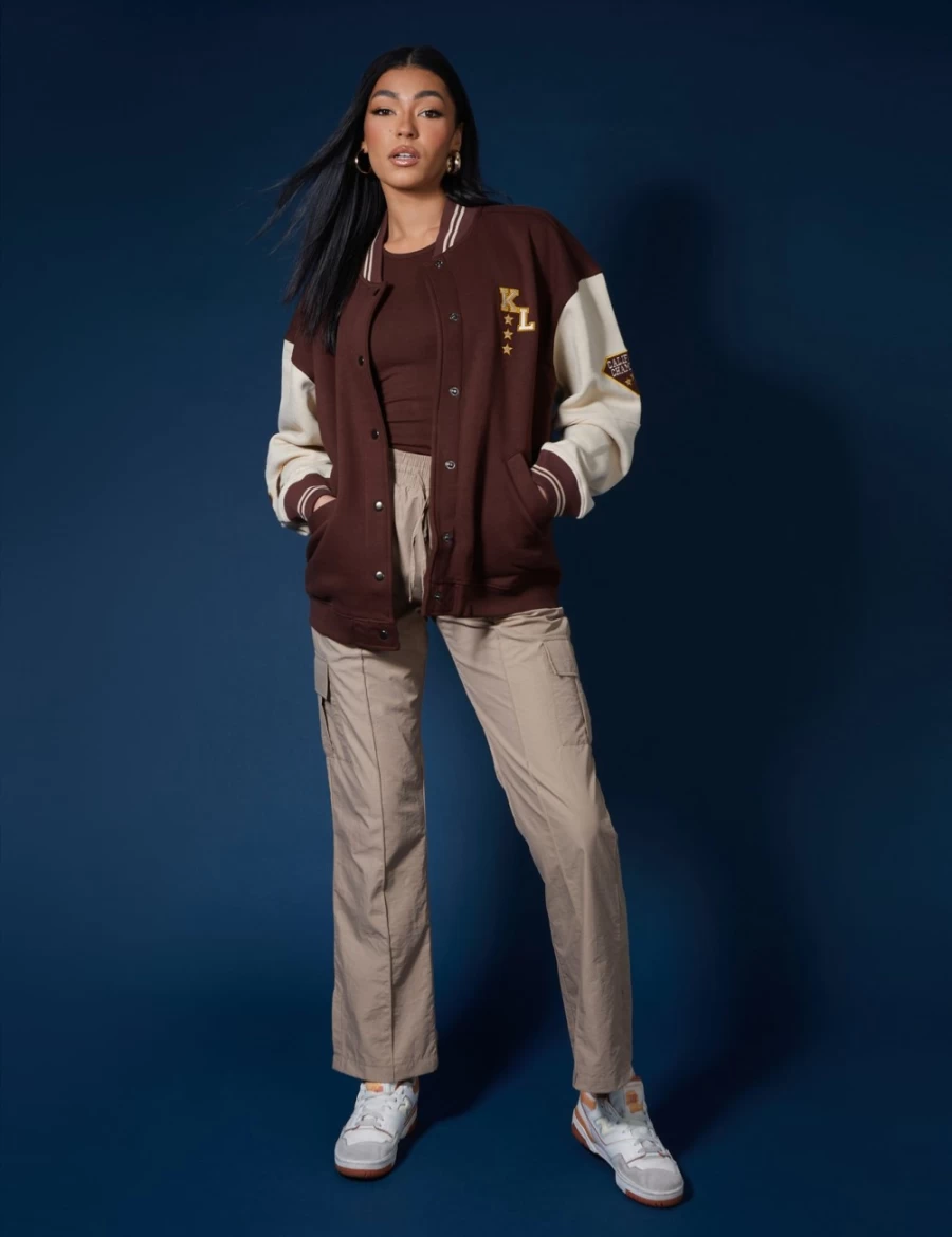 Public Desire Women's Chocolate Palm Tree Varsity Jacket