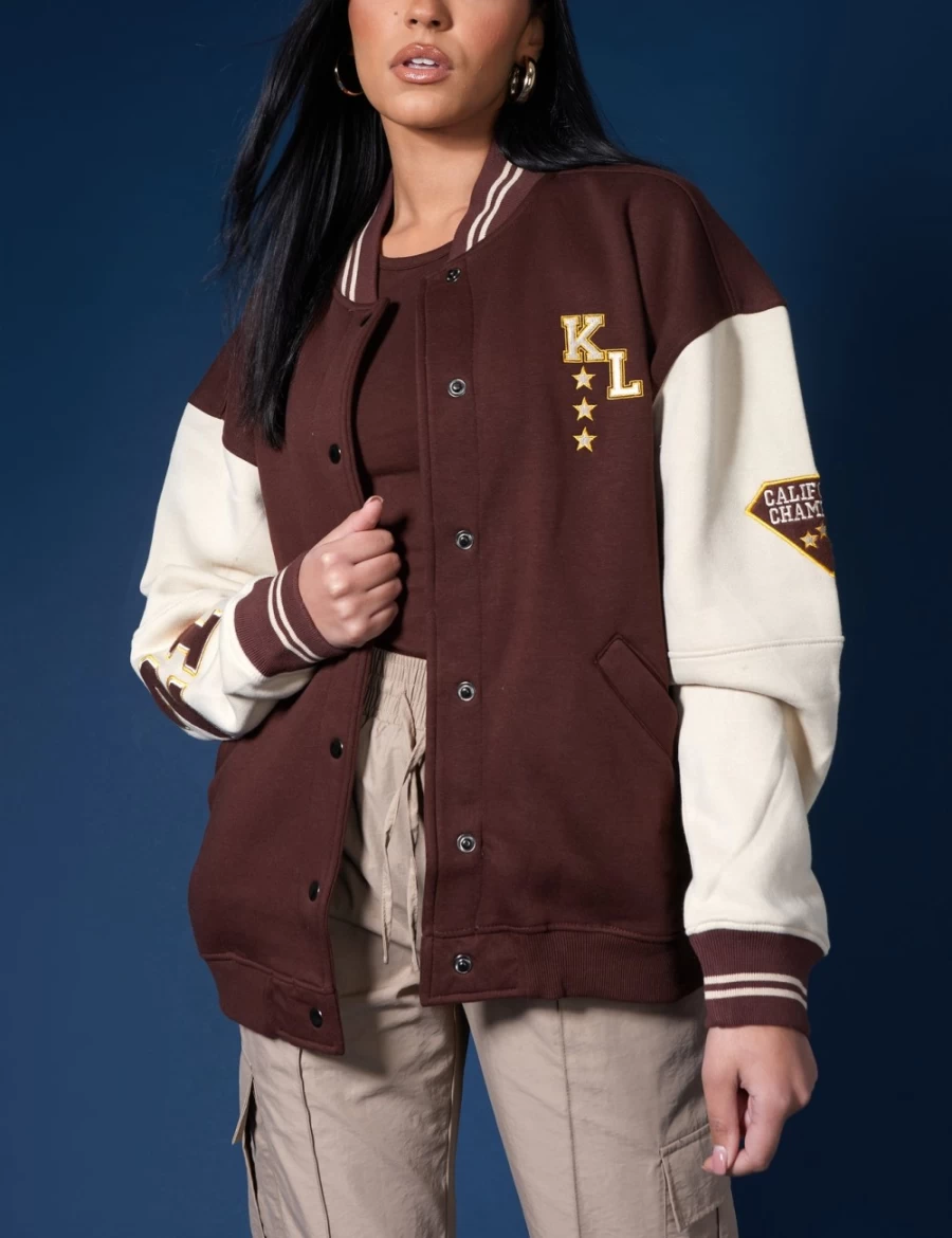Public Desire Women's Chocolate Palm Tree Varsity Jacket