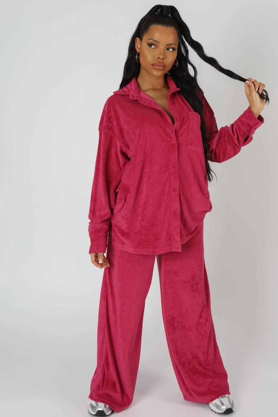 "Public Desire Women's Pink Towelling Wide Leg Joggers - Comfortable Lounge Pants"