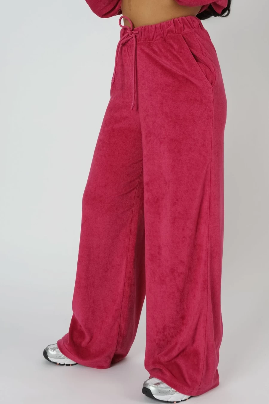 "Public Desire Women's Pink Towelling Wide Leg Joggers - Comfortable Lounge Pants"