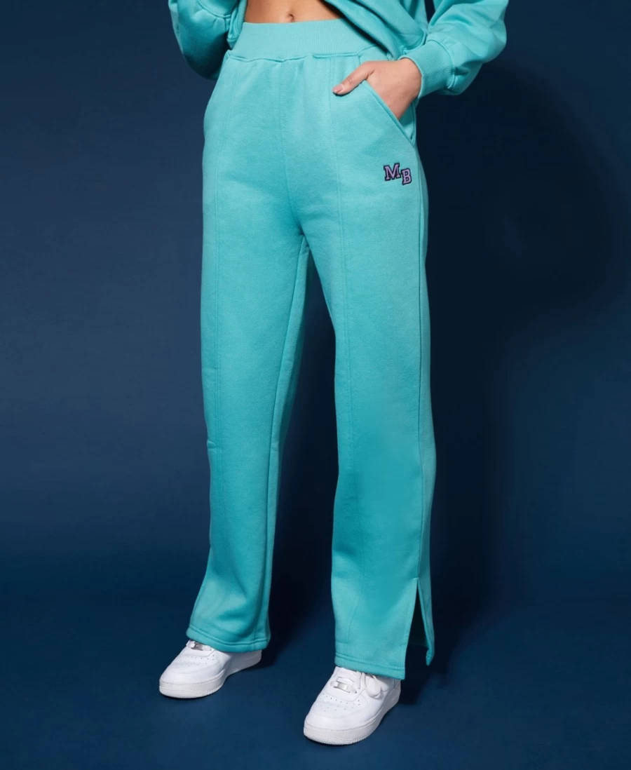 Women's Aqua Embroidered Seam Front Joggers by Public Desire - Straight Leg Comfort Pants