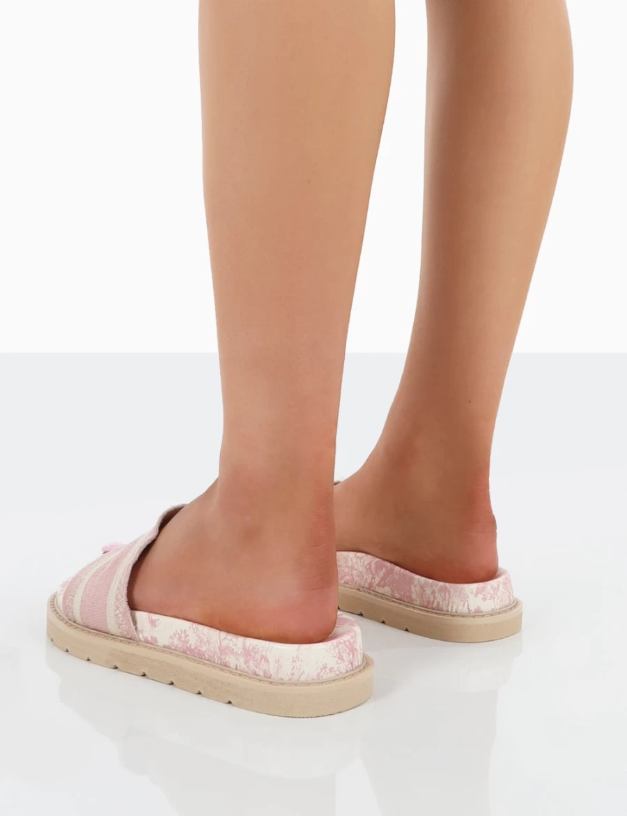 Public Desire Women's Pink Toile Embroidered Slide Sandals