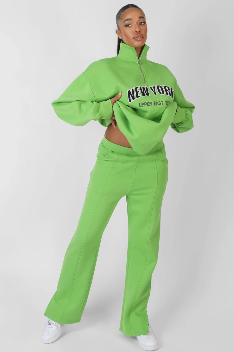 Public Desire Women's Lime Split Hem Straight Leg Joggers - New York Style Casual Pants