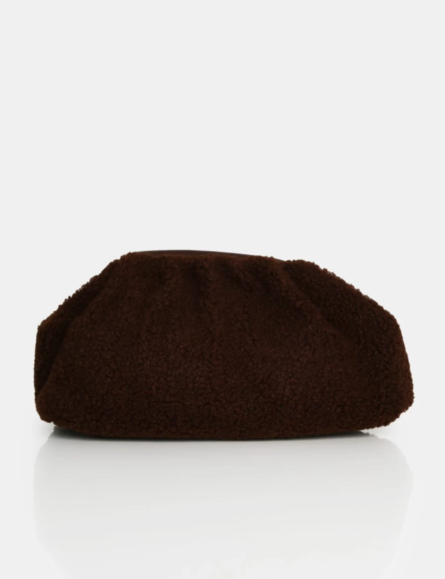 Public Desire Women's Brown Teddy Clutch Bag - Stylish Faux Fur Handbag for Women