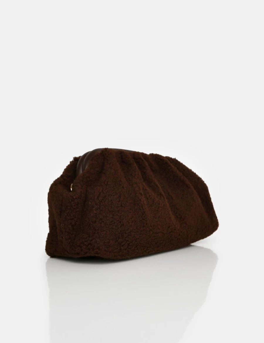 Public Desire Women's Brown Teddy Clutch Bag - Stylish Faux Fur Handbag for Women