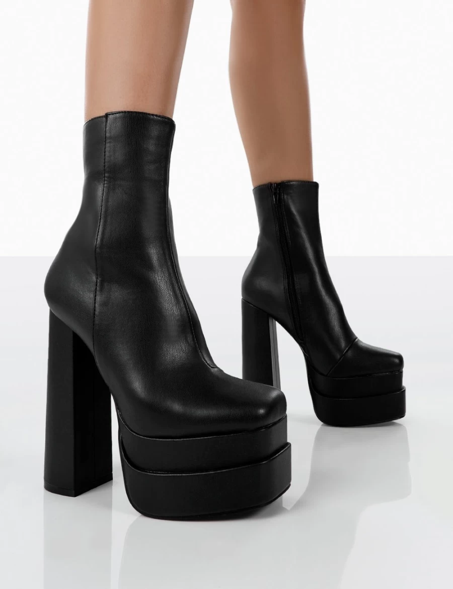 Public Desire Women's Black Supine Pu Chunky Platform Block Heel Ankle Boots