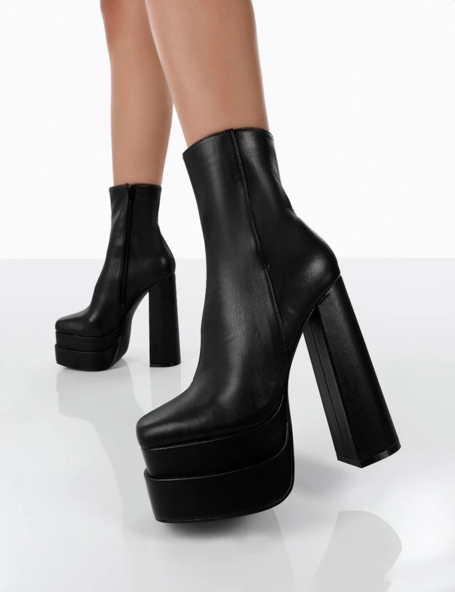 Public Desire Women's Black Supine Pu Chunky Platform Block Heel Ankle Boots