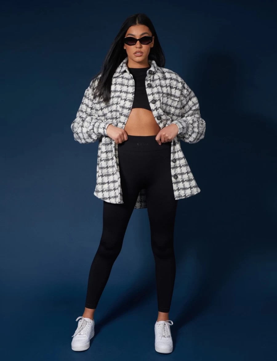 "Public Desire Women's Grey Oversized Houndstooth Shacket Coat Jacket"