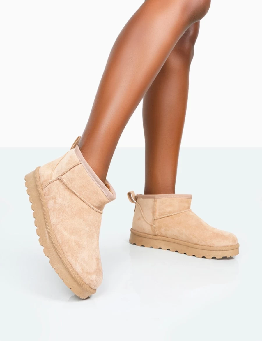 Public Desire Women's Beige Flurry Faux Suede Ultra Mini Ankle Boots