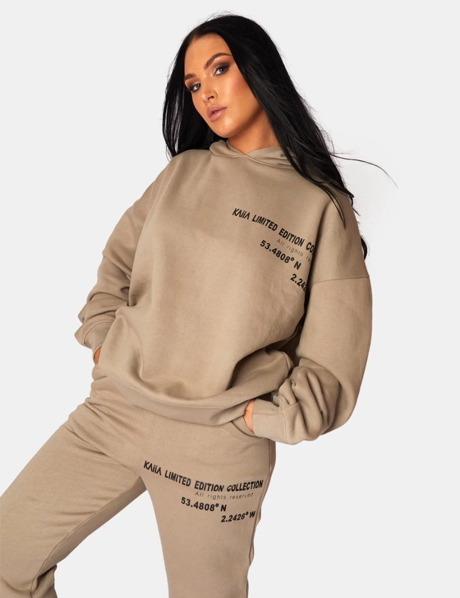 Women's Khaki Oversized Fit Printed Joggers by Public Desire - Elastic Waist Comfortable Lounge Pants