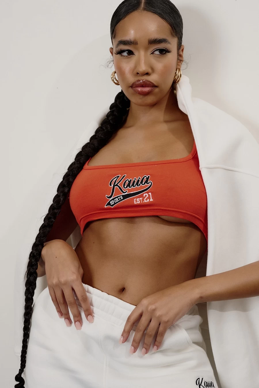 Public Desire Women's Red Varsity Embroidery Crop Top with Flame Design