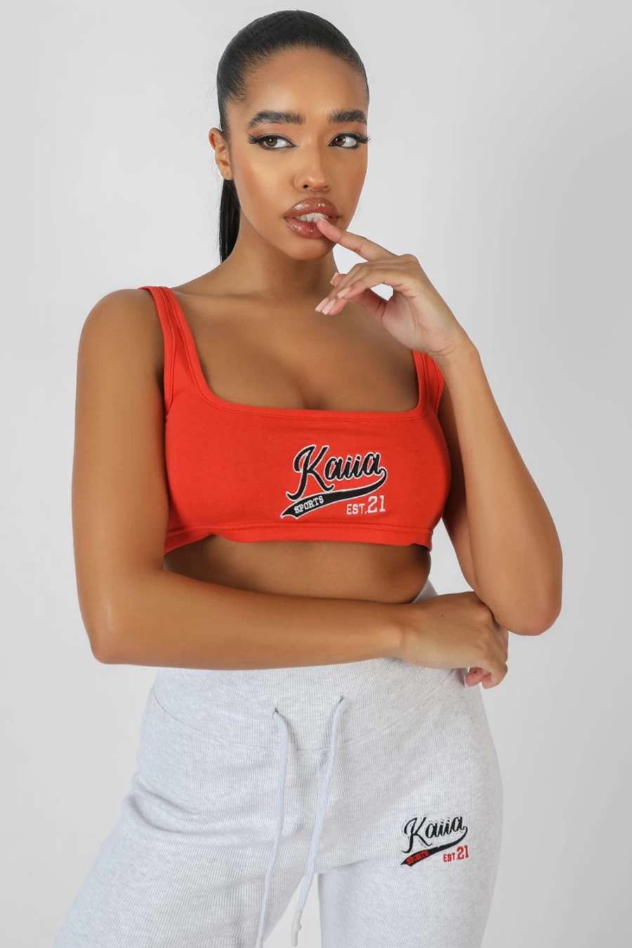 Public Desire Women's Red Varsity Embroidery Crop Top with Flame Design