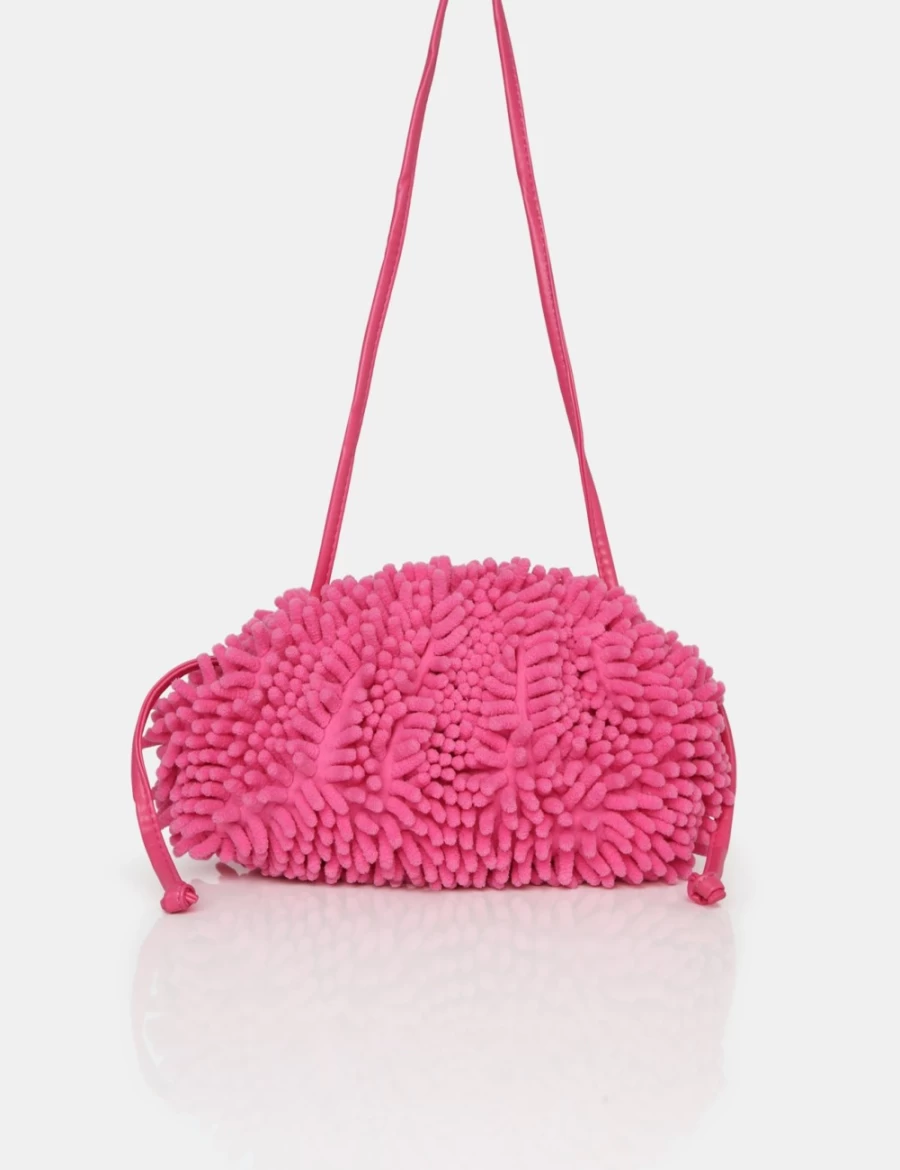 Public Desire Women's Pink Ausha Chenille Clutch Bag - Soft Velvet Handbag for Women