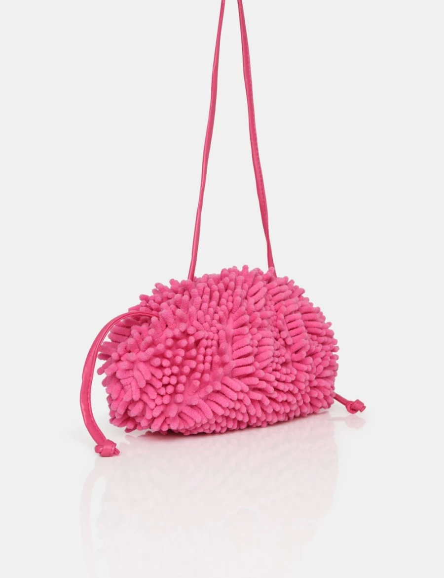 Public Desire Women's Pink Ausha Chenille Clutch Bag - Soft Velvet Handbag for Women