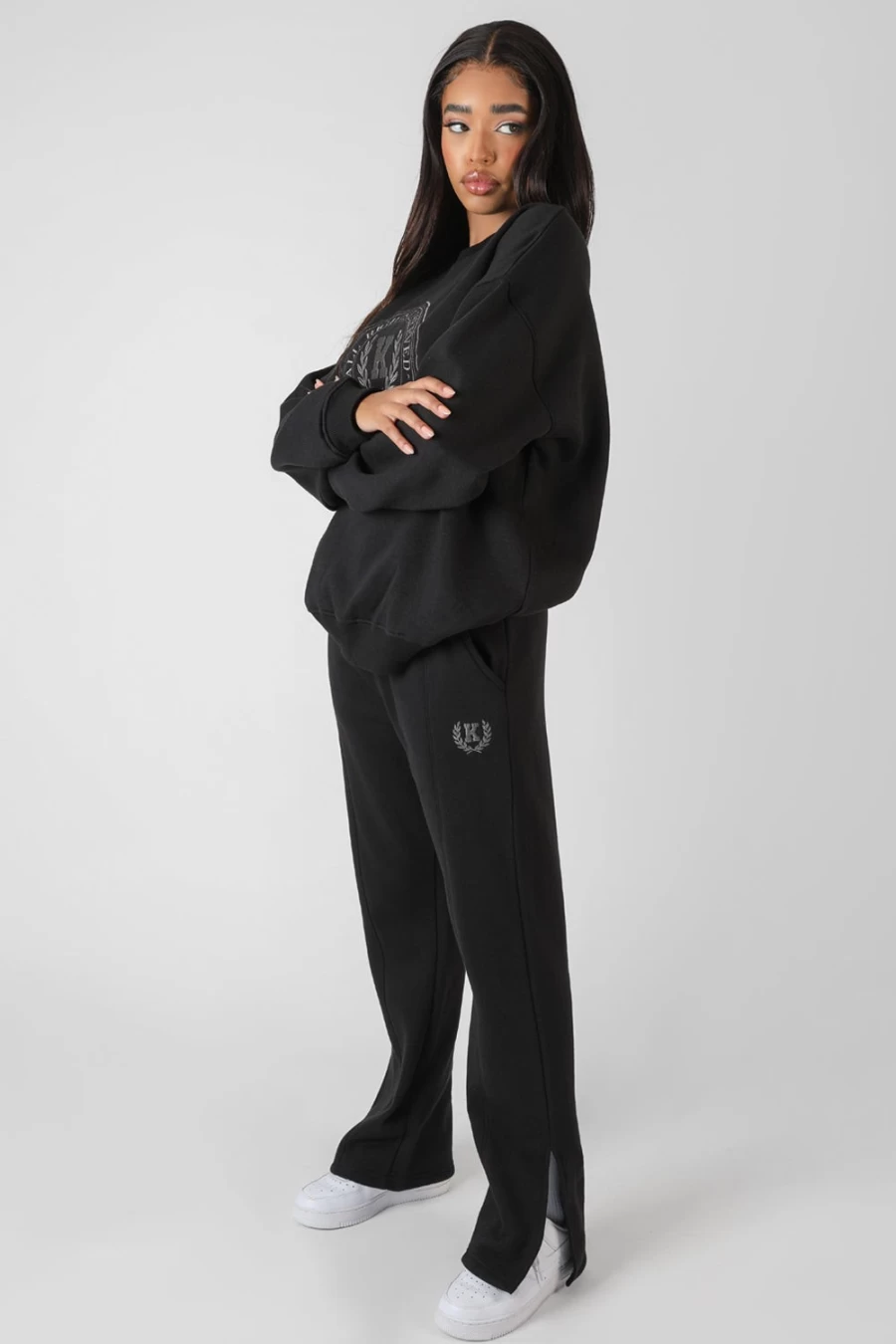 Public Desire Women's Black Kaiia Tonal Embroidered Joggers