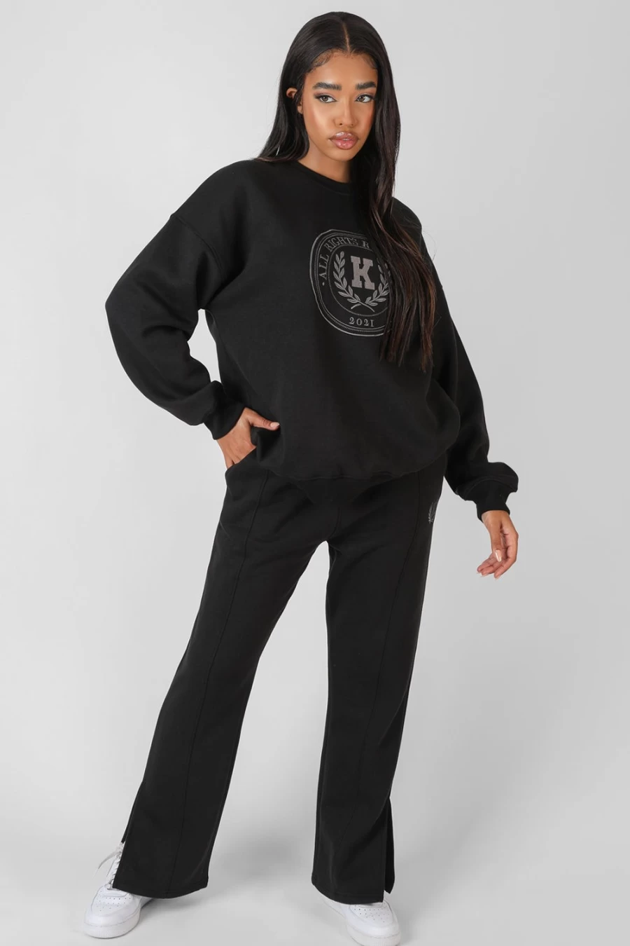 Public Desire Women's Black Kaiia Tonal Embroidered Joggers