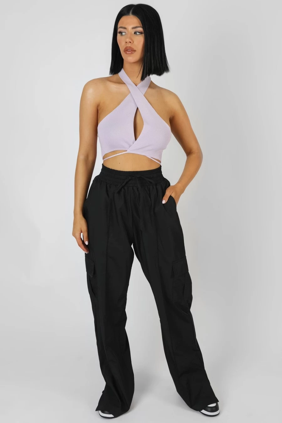Public Desire Women's Lilac Wrap Front Halter Crop Top