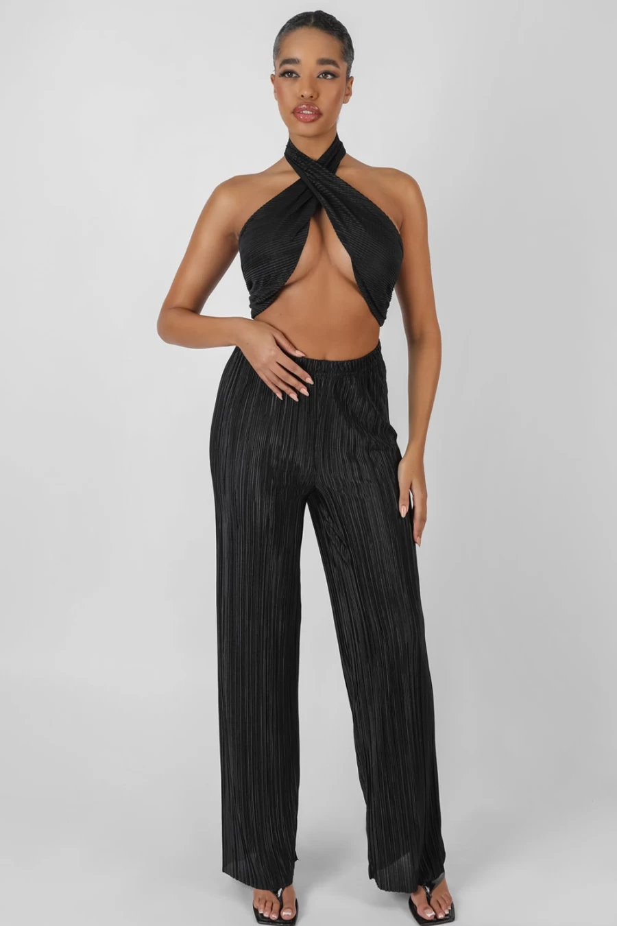 "Public Desire Women's Black Plisse Wrap Underbust Top - Stylish & Comfortable"