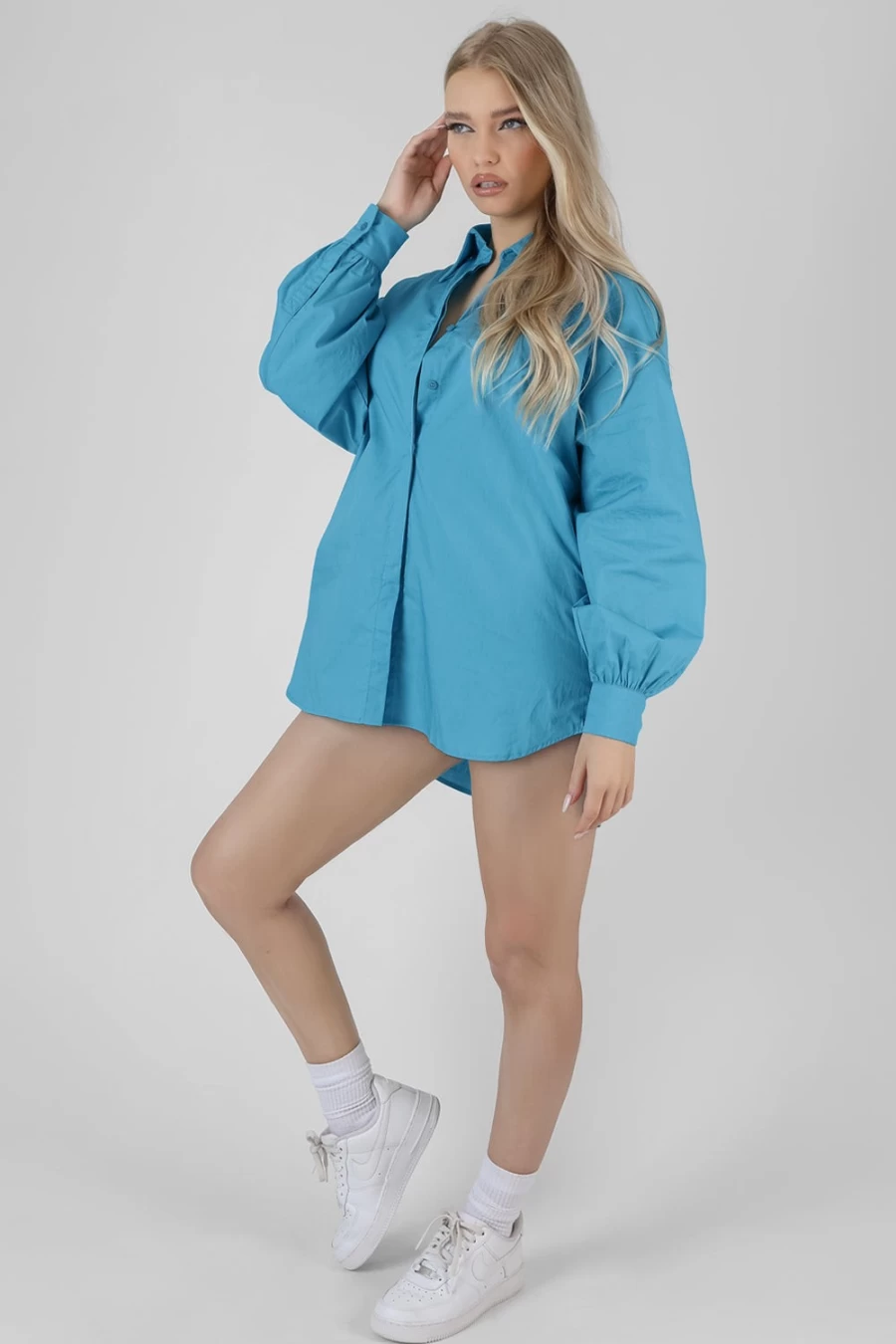 Public Desire Women's Blue Kaiia Print Oversized Poplin Shirt - Stylish Casual Top