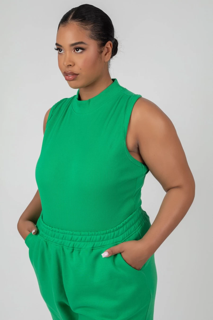"Public Desire Women's Green Curve High Neck Racer Back Bodysuit"