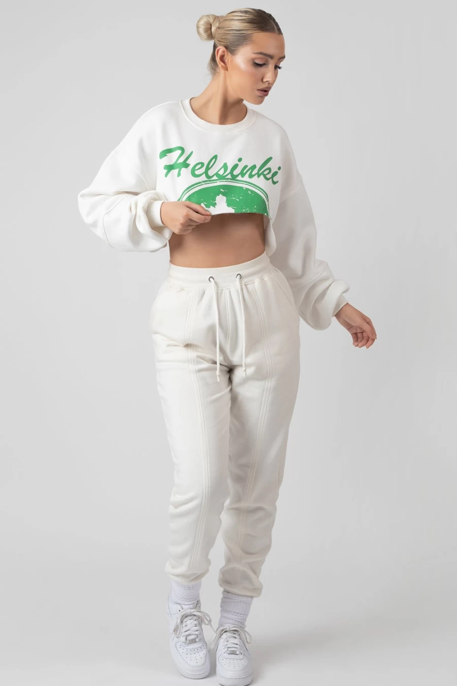 "Public Desire Women's Ivory Oversized Extreme Cropped Sweatshirt"