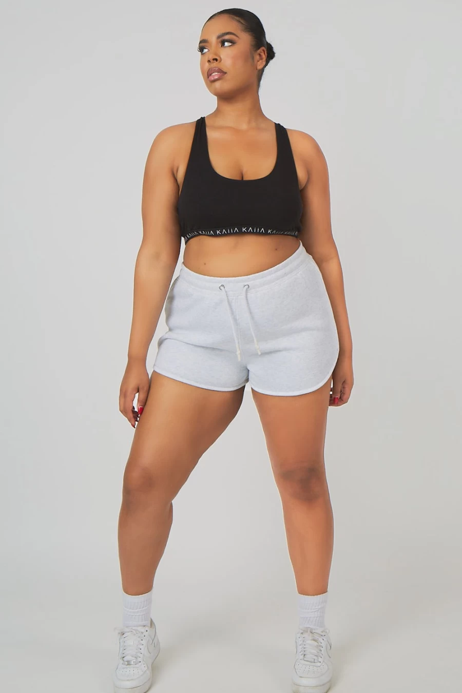 "Public Desire Women's Curve Booty Shorts in Marl Oatmeal - High-Waisted Stretchy Comfort"