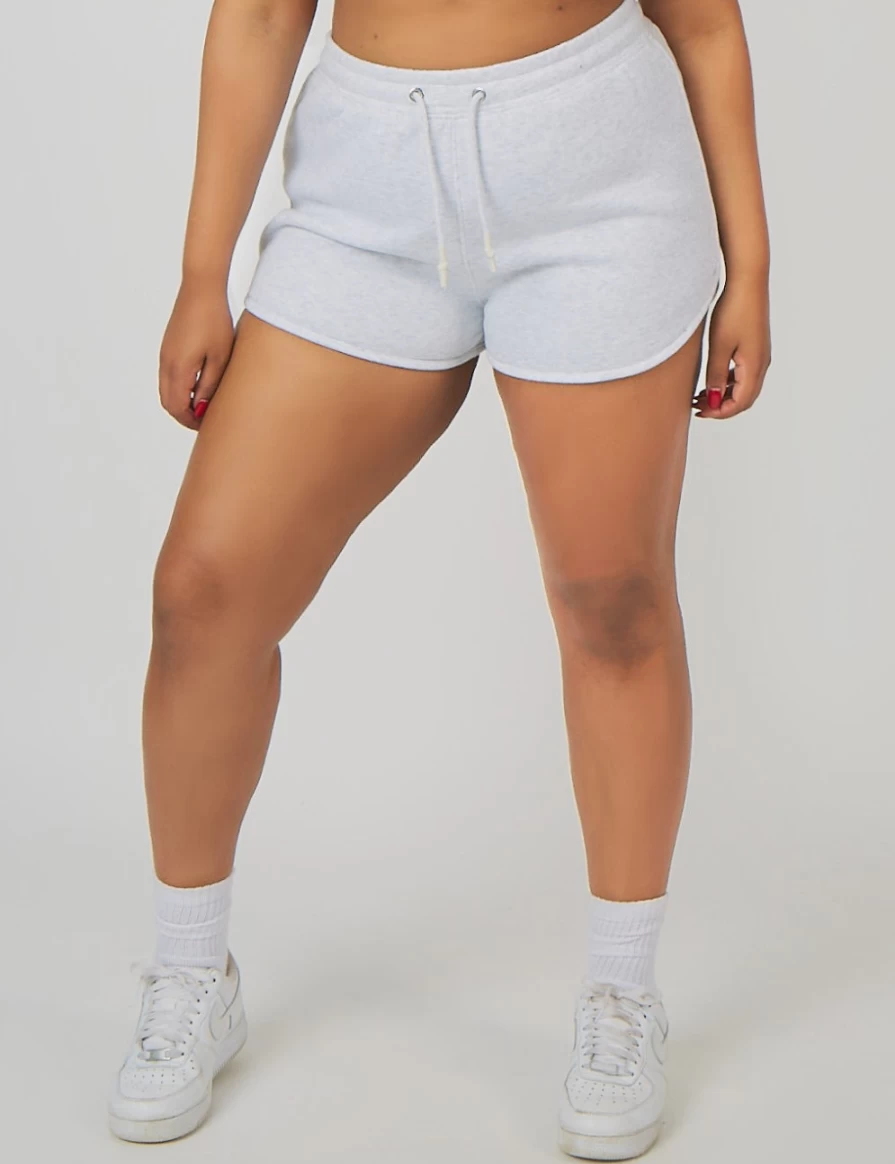 "Public Desire Women's Curve Booty Shorts in Marl Oatmeal - High-Waisted Stretchy Comfort"