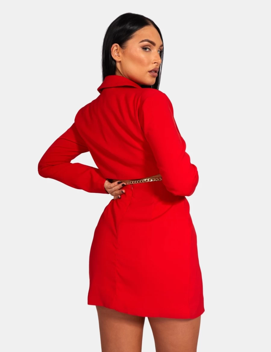 "Public Desire Women's Red Cut Out Chain Detail Waist Blazer Dress"