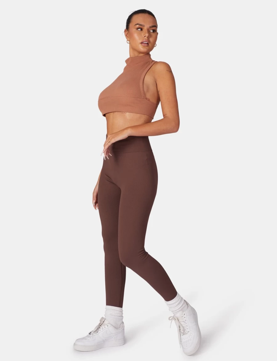 Public Desire Women's Brown Rib Seamless High-Waist Leggings - Kaiia Premium Yoga Pants