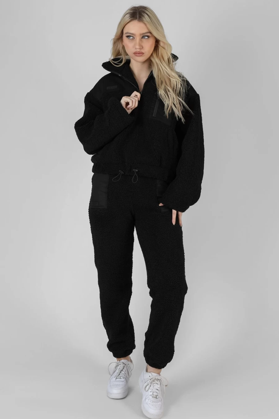 Public Desire Women's Borg Joggers - Black High Waist Casual Trousers