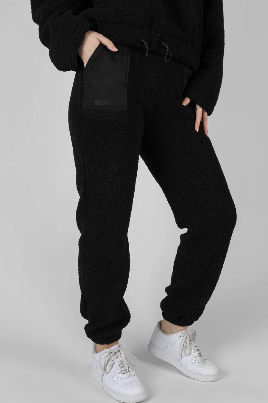Public Desire Women's Borg Joggers - Black High Waist Casual Trousers