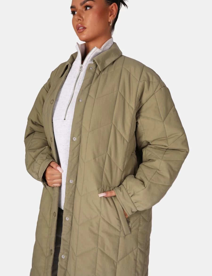 Public Desire Women's Khaki Chevron Quilted Longline Jacket
