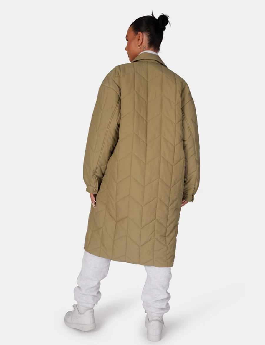 Public Desire Women's Khaki Chevron Quilted Longline Jacket