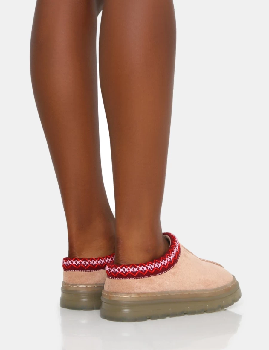 Public Desire Women's Beige Nala Faux Suede Embroidered Platform Boots