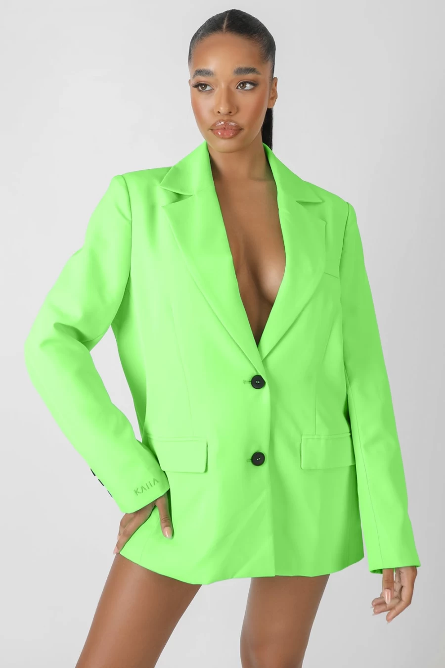 "Public Desire Women's Green Oversized Blazer Jacket - Stylish Feminine Tailored Coat"