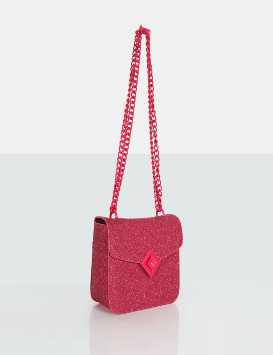 Public Desire Pink Pixie Glitter Shoulder Bag with Chain Detail for Women