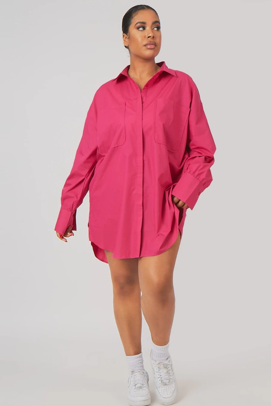 "Public Desire Women's Pink Curve Oversized Poplin Shirt Dress"