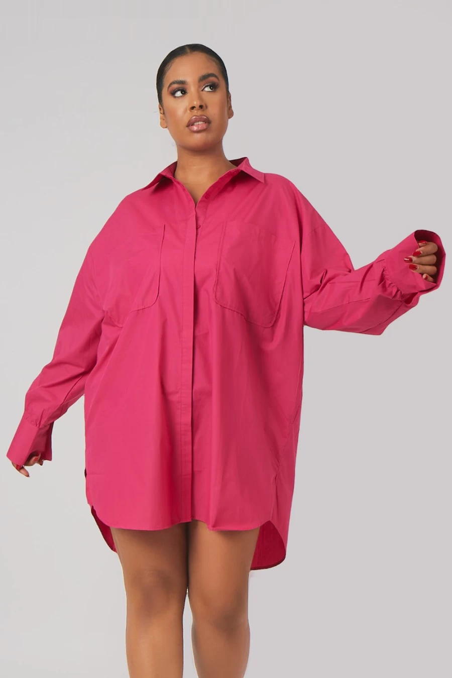 "Public Desire Women's Pink Curve Oversized Poplin Shirt Dress"