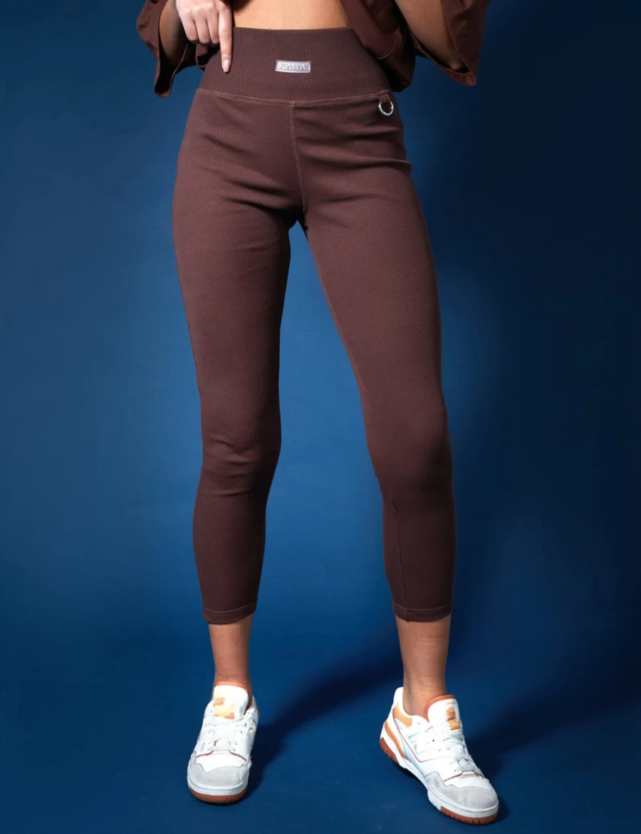 Public Desire Women's Ribbed Kaiia Sport Leggings in Chocolate - High-Waisted Yoga Pants for Workout & Activewear